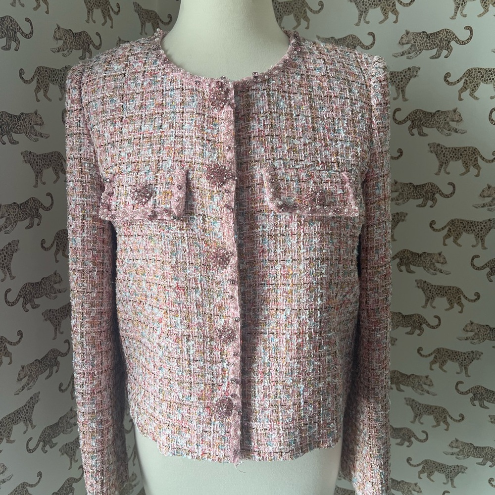 Self-Portrait Pink and White Tweed Blazer